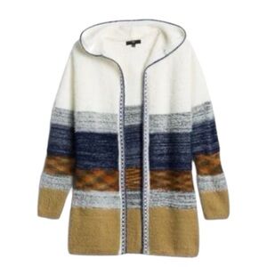 Fate Sweater Siena‎ Hooded Color Block Mixed Media Western Cardigan~Sz XS